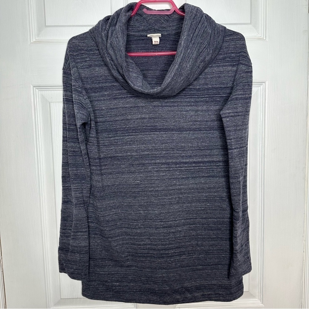 Merona Sweater Cowl Neck Blue & White Marled Size Medium